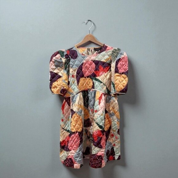 NWT En Saison Floral Quilted Puff Sleeve Baby Doll Mini Dress Size - Picture 2 of 8